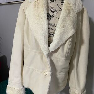 Coldwater Creek Off-White Teddy Jacket with Plush Collar
